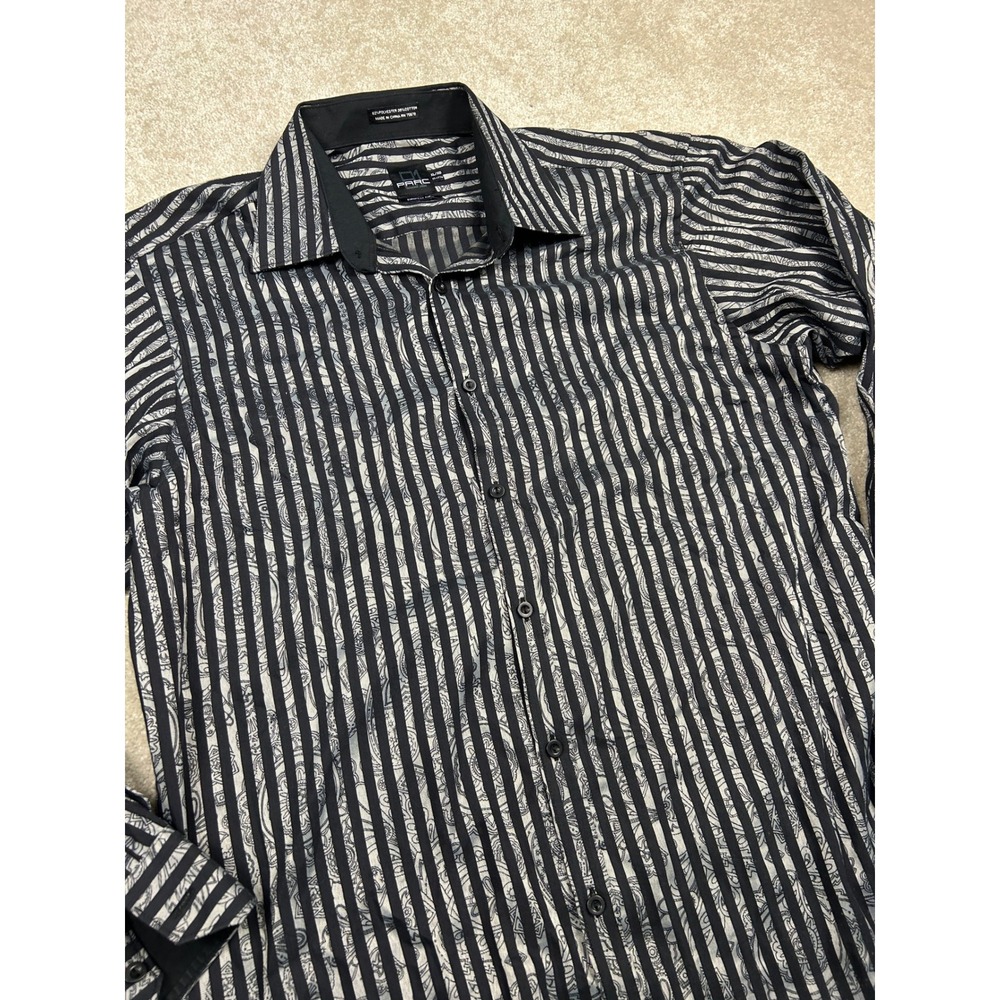 Parc 81 Mens Black White Striped Paisley Button Down Shirt XL‎ 17-17.5 16104
